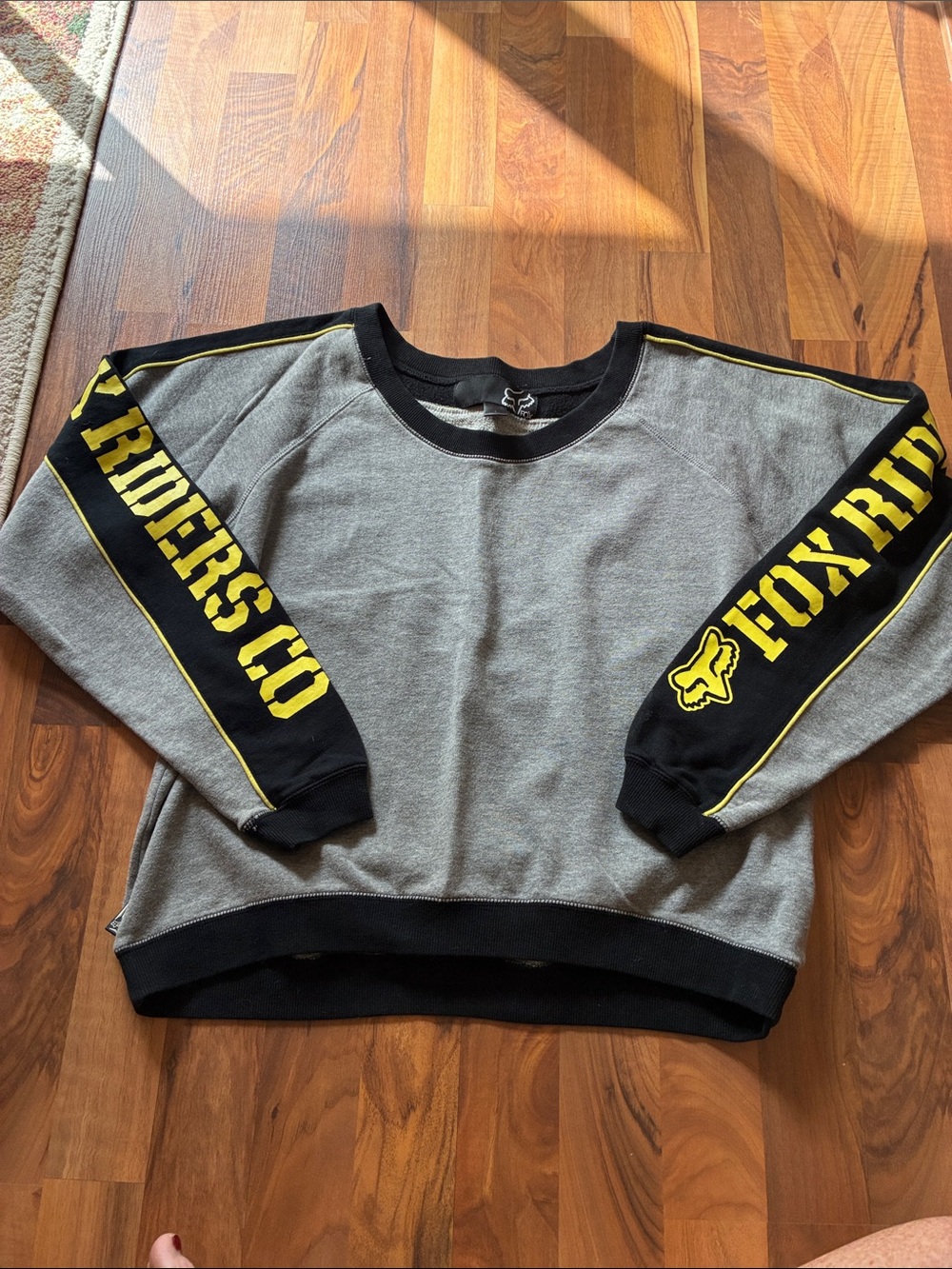 Fox Grey Sweatshirt with Black Trim and Yellow Sleeve Graphics